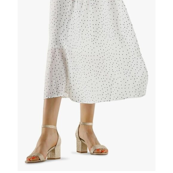 Mysoft Womens 8.5 Chunky Heels Open Toe Gold Glitter Ankle Strap Wedding Sandals - Picture 3 of 15